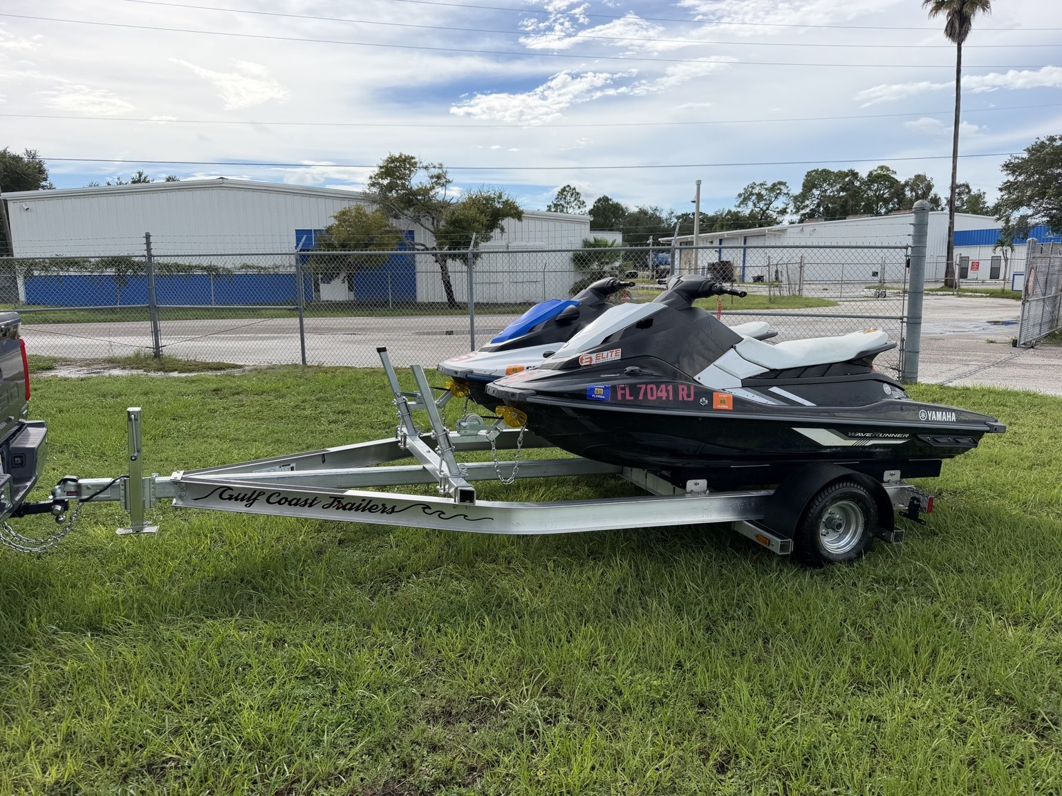 Commercial heavy-duty double jet ski trailer for lessons and rentals · full side view