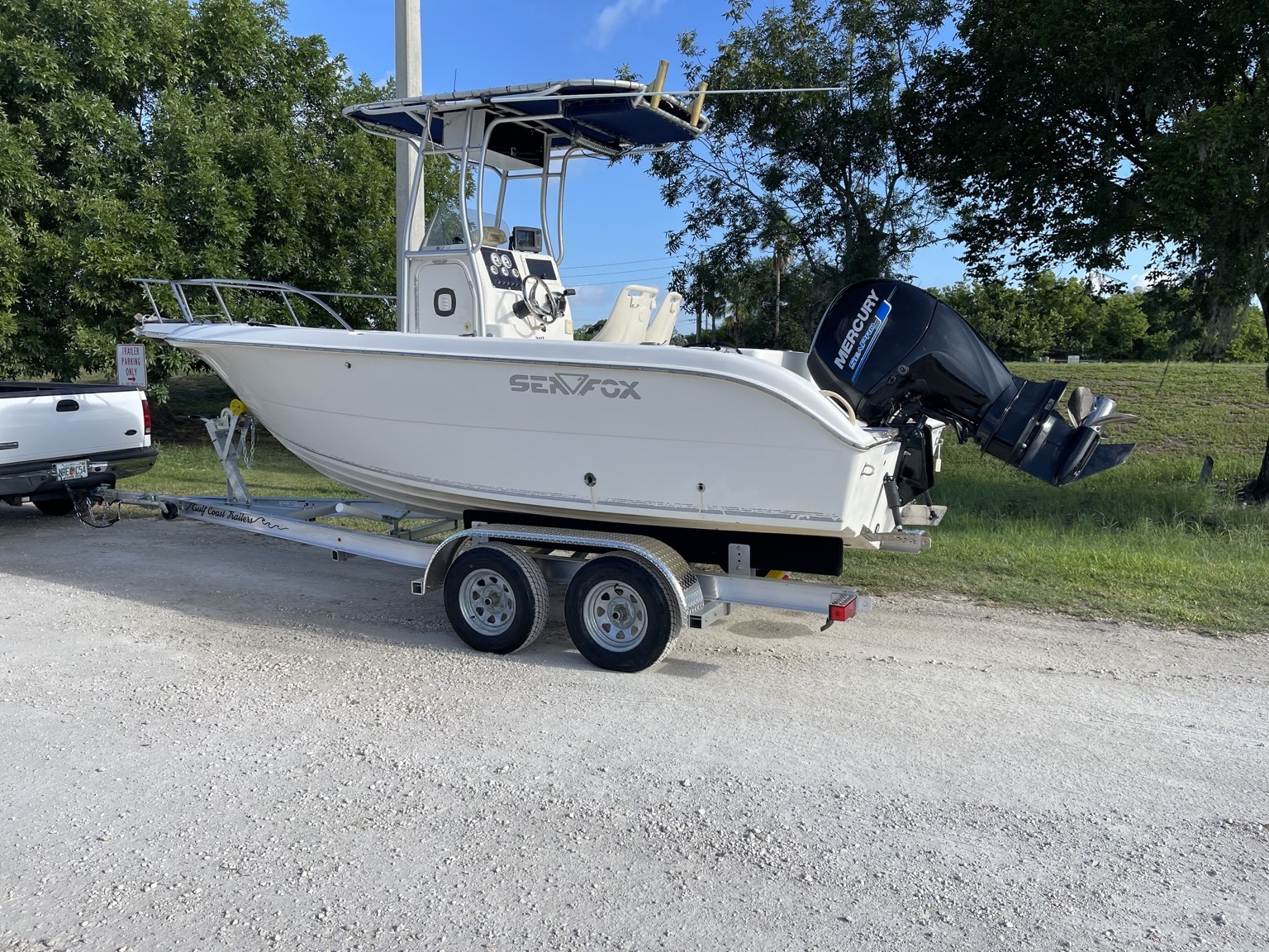 Sea Fox center console fitted to a Gulf Coast Trailers tandem-axle aluminum trailer