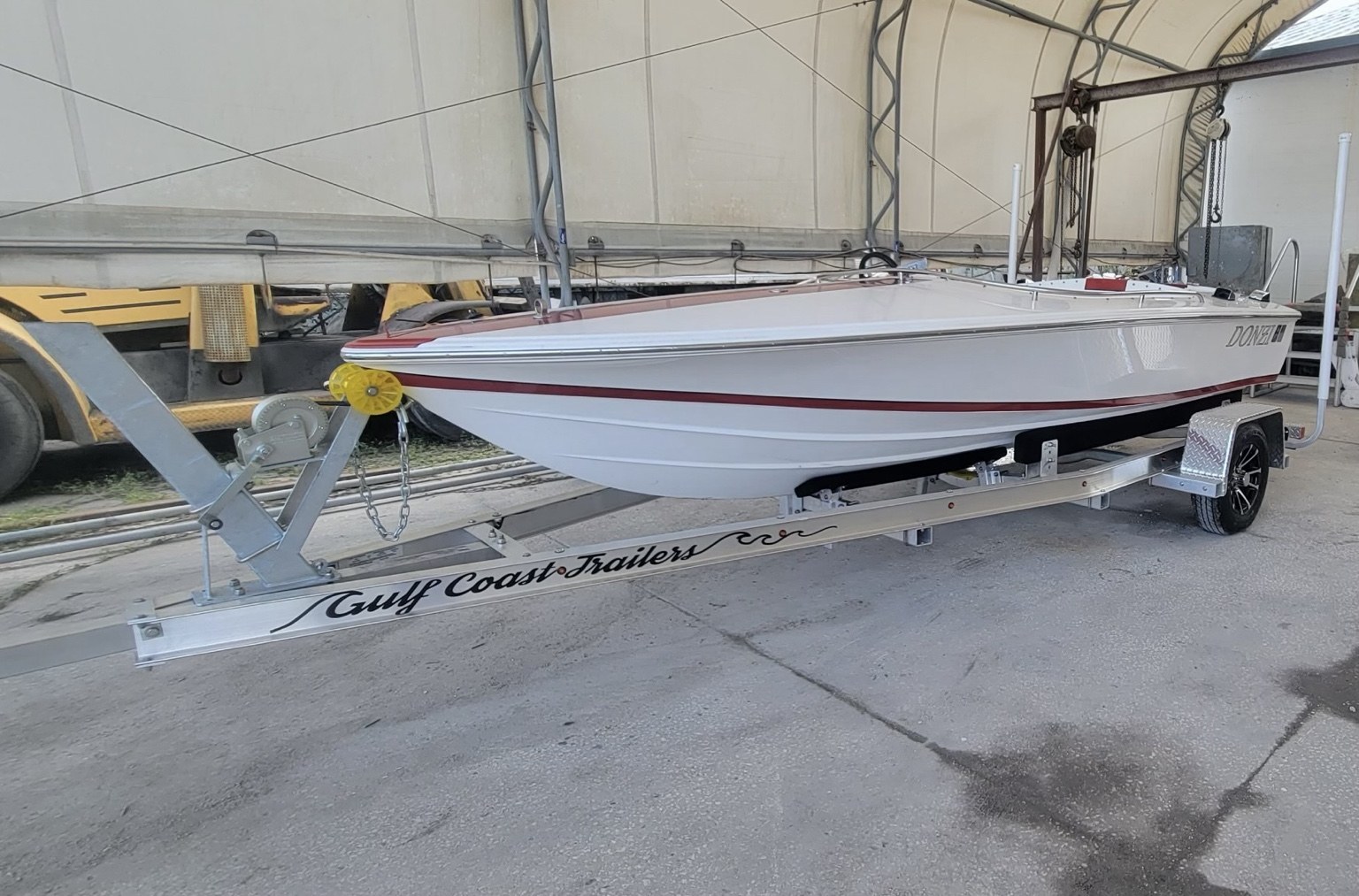 Donzi Classic fitted to a Gulf Coast Trailers single-axle aluminum trailer