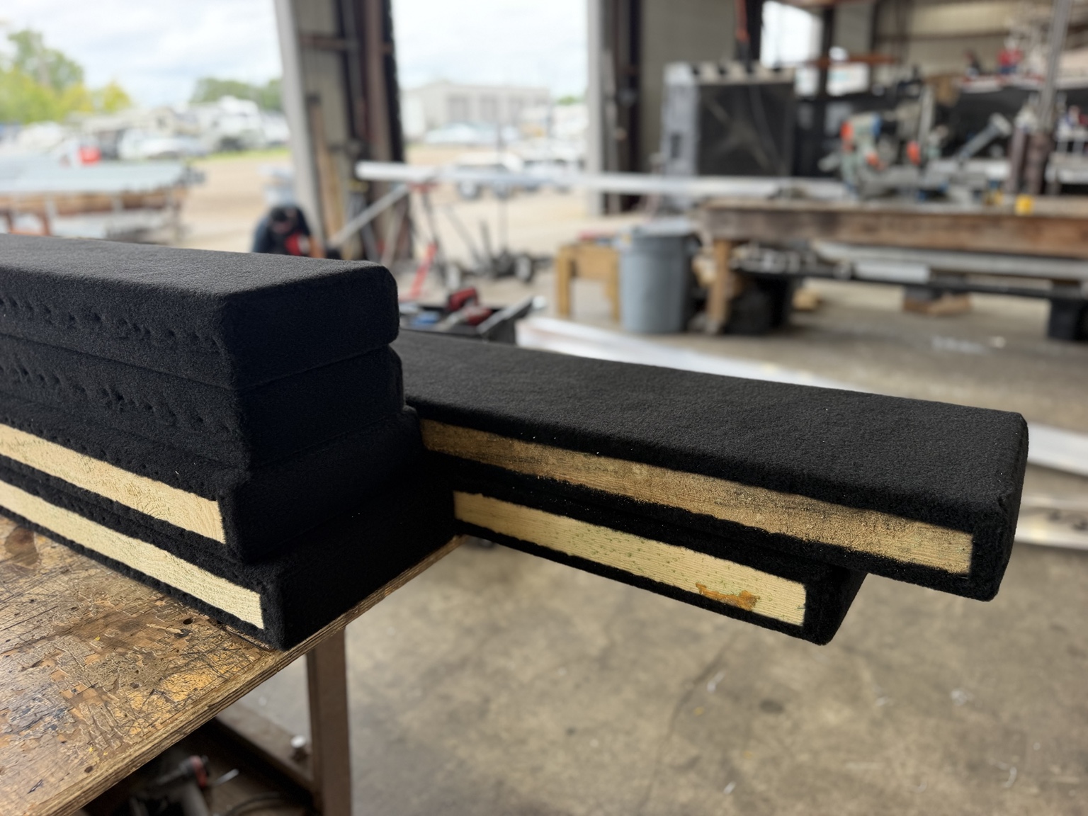 Carpeted hull-support bunks.