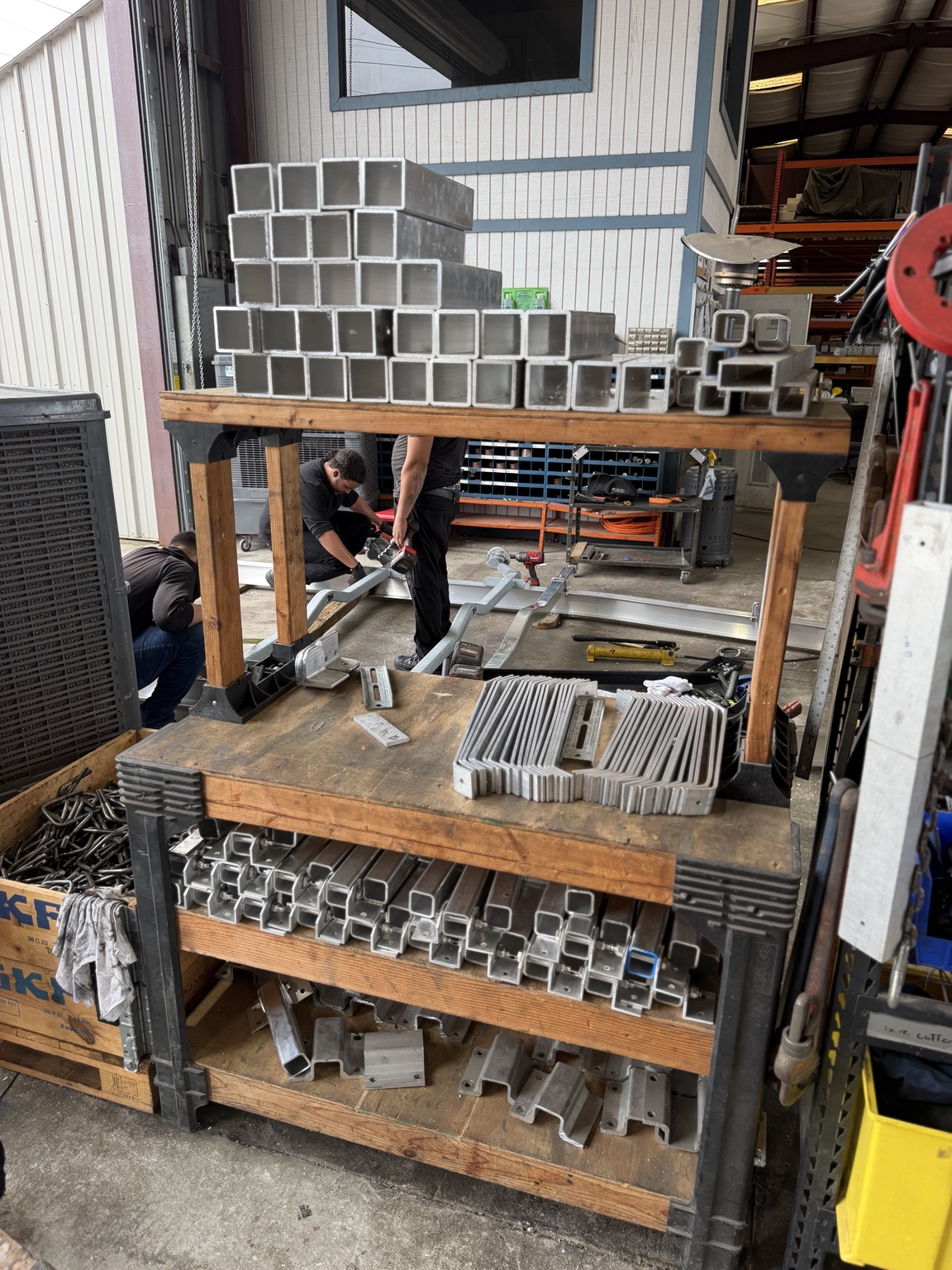 Trailer component stock in the shop.