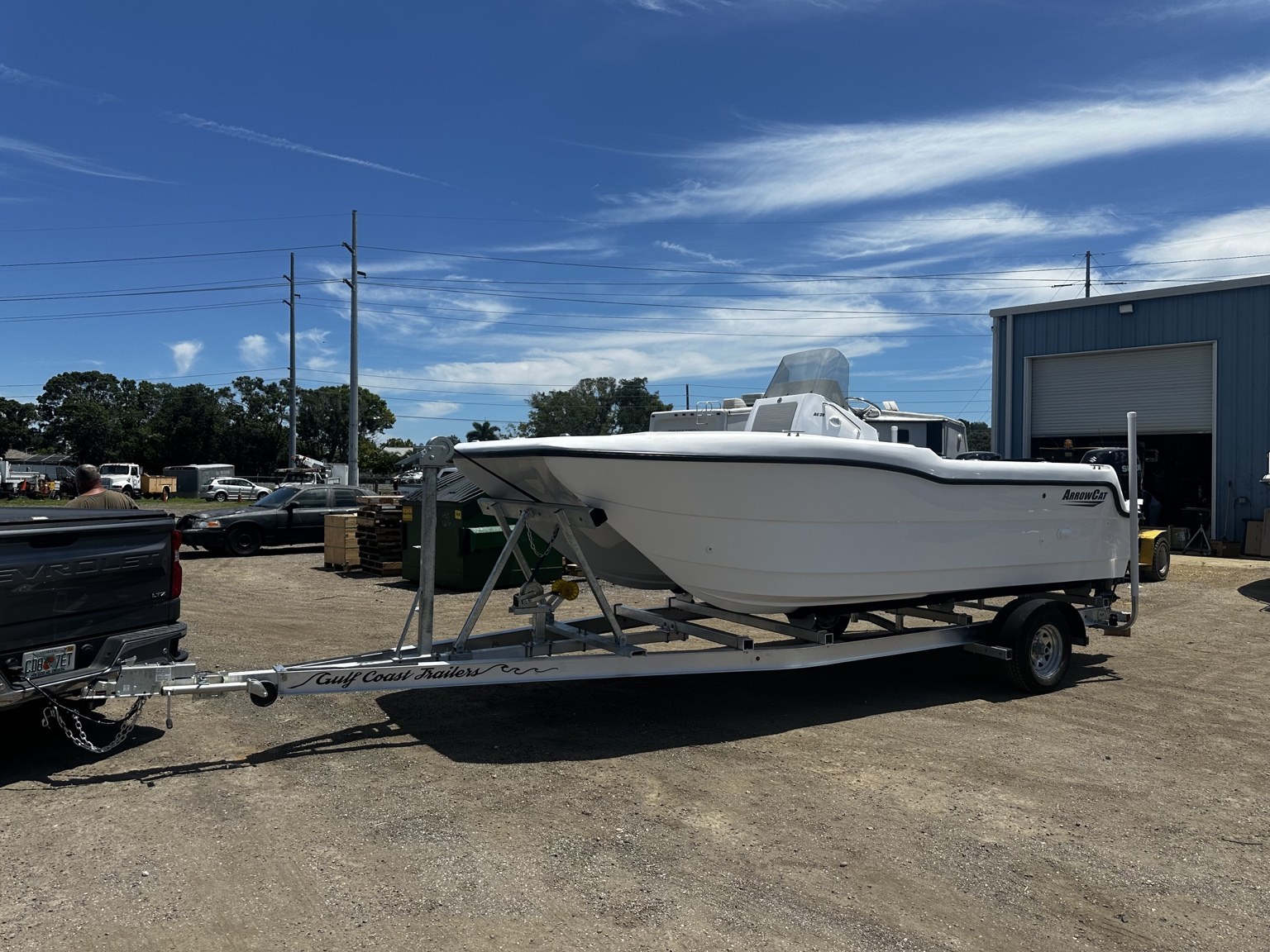 6K catamaran trailer · Front three-quarter view