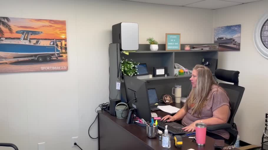 Janice helping customers from the Gulf Coast Trailers office