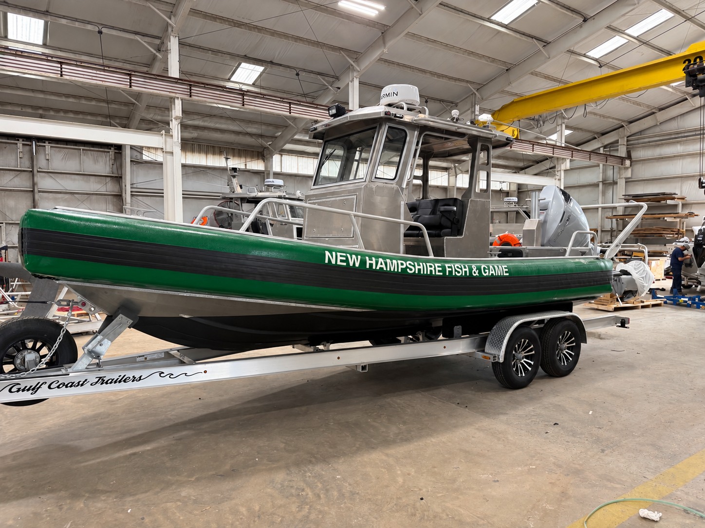 New Hampshire Fish & Game boat on a Gulf Coast tandem trailer